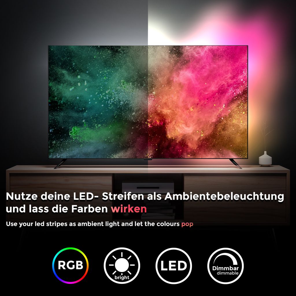 B.K.Licht Smart LED Stripe, 2m/78.7in, Works with App, Alexa, Google Home, Colour Change via Smartphone, WiFi, USB Powered, Self-Adhesive, Silicon Coat, RGB, Voice Control, Black, IP20