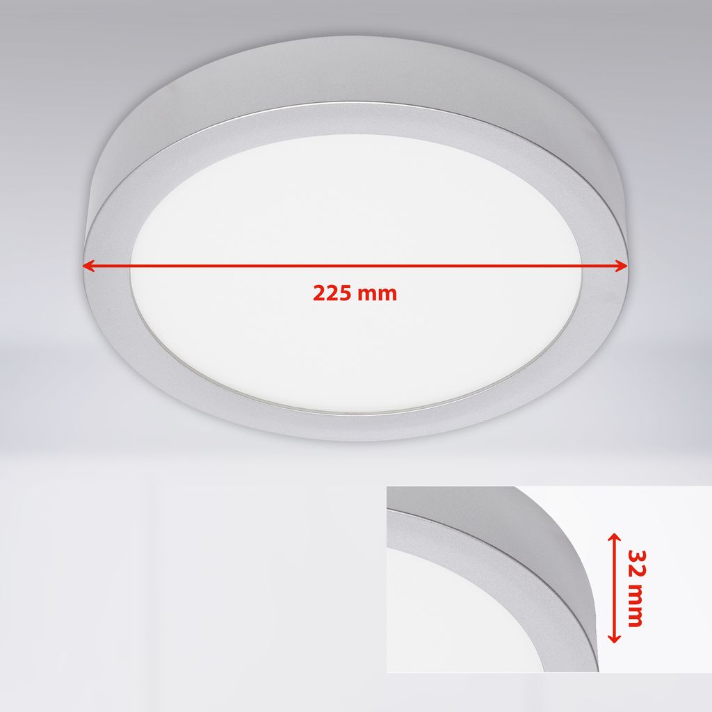 LED Deckenleuchte, Ø 22,5 cm, 16,5 W, Chrom-Matt