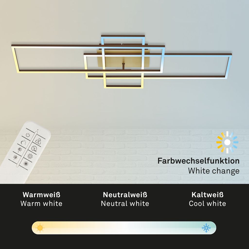 Frame LED ceiling light, dimmable, CCT, remote control, gold-coloured