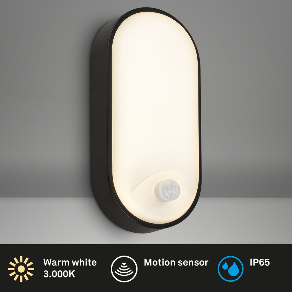 Outdoor LED Wall Lamp Safety Light Motion Sensor IP65 Waterproof Black