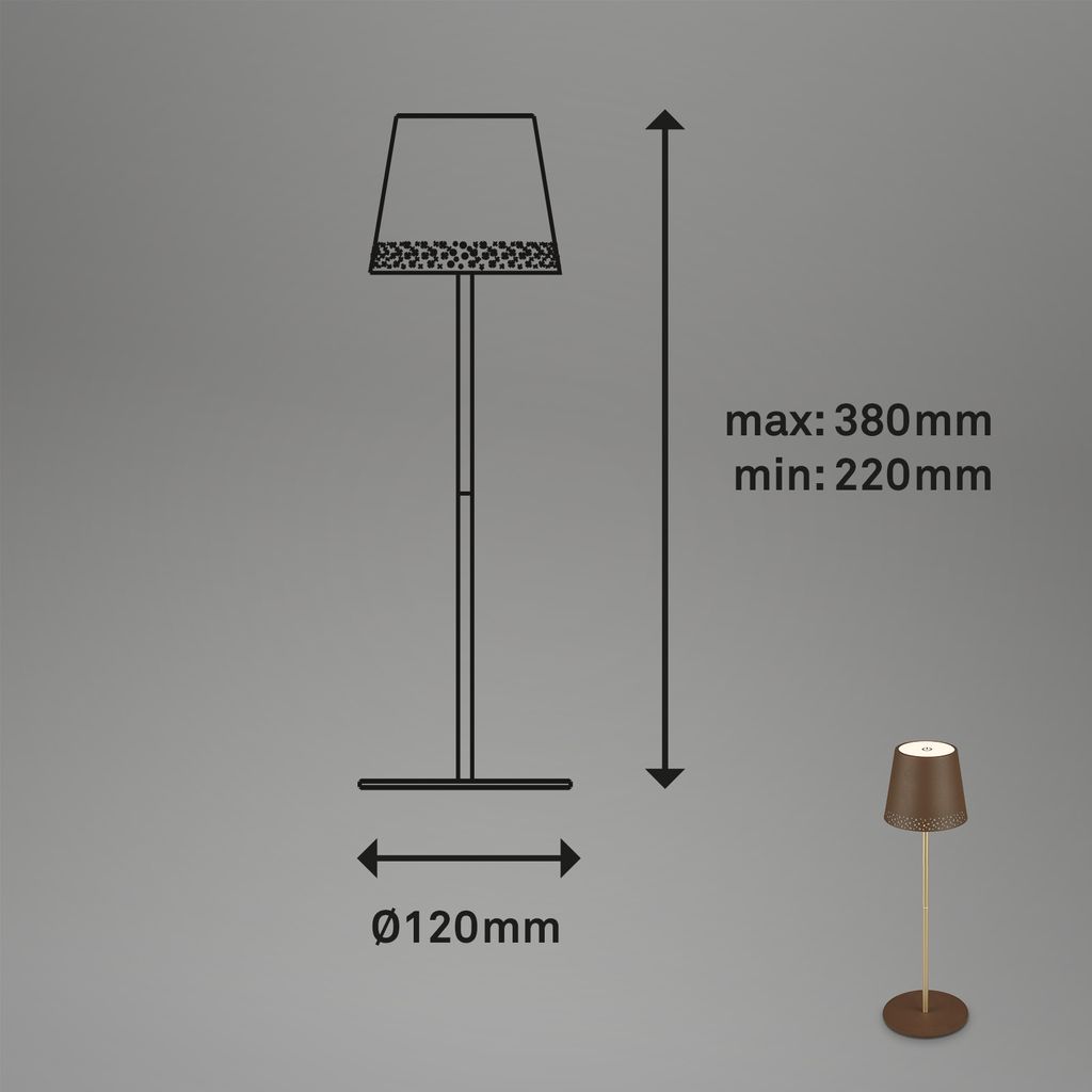 LED Akku-Tischleuchte Tischlampe verstellbar IP44 braun gold RGB innen außen 10