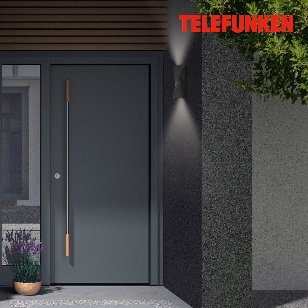 LED Außenwandleuchte Außenlampe IP44 12W schwarz Metall-Glas Telefunken 9