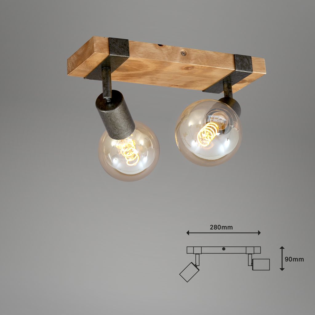 Spotleuchte Deckenlampe schwenkbar 2xE27 Metall-Holz Gunmetal 25W Briloner 21