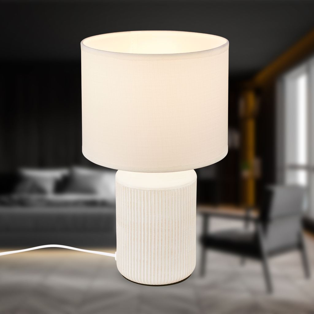 Briloner Ino Tischlampe. Stoffschirm. Kabelschalter. Keramikfuß. Weiß. Ø22 x 37.5 cm 1