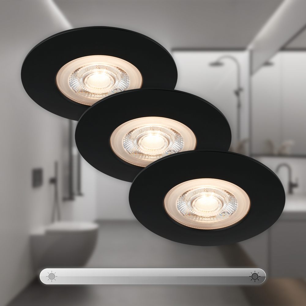 3er Set LED Einbauleuchte, Ø 9 cm, Dimmbar, 5 W, Schwarz