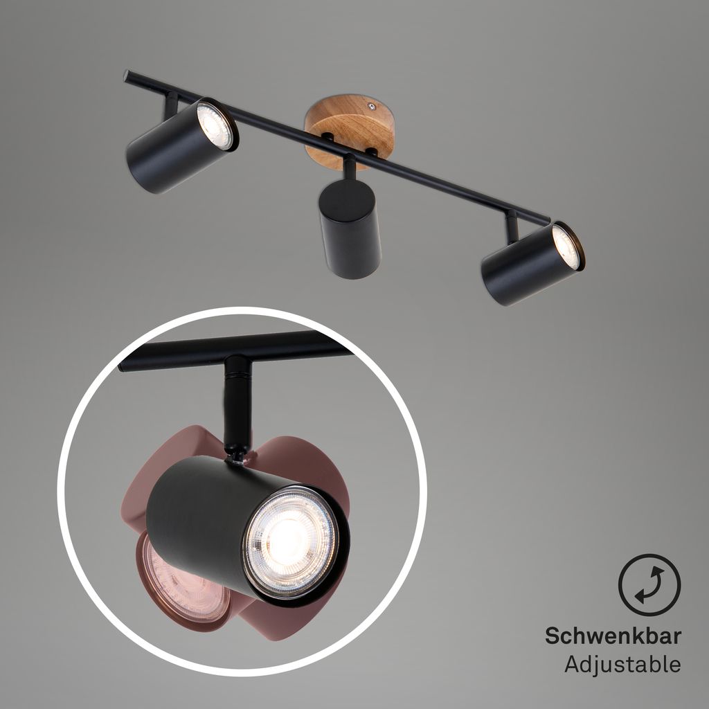 Briloner Muritz Spotleuchte, schwenkbar, Holzbasis, GU10, Schwarz