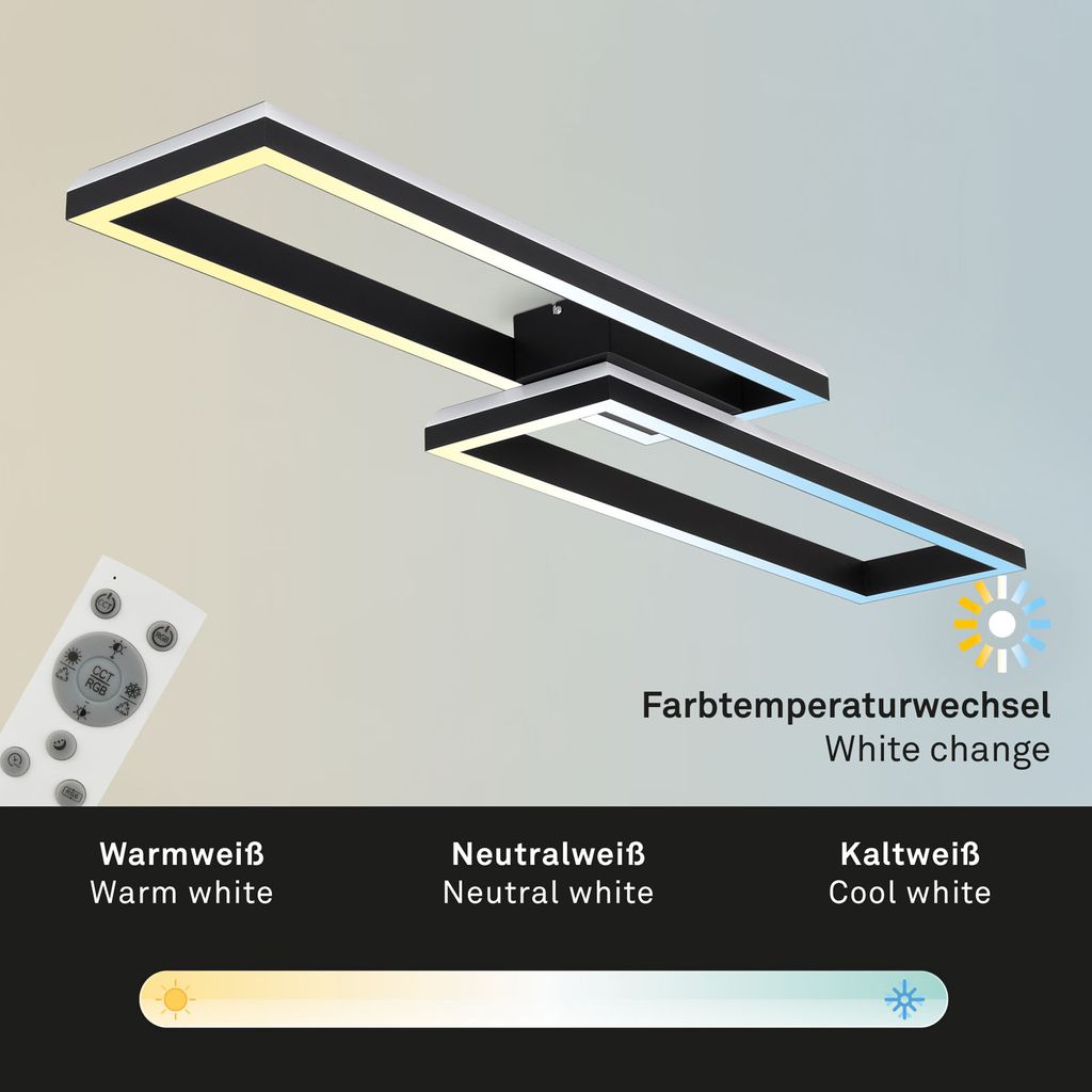 RGB CCT LED ceiling light, 119.5 cm, LED board, 45 W, 4400 lm, black