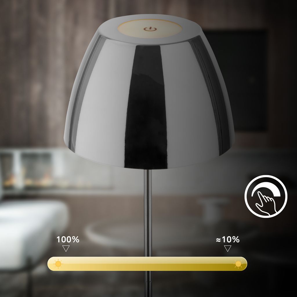 Briloner Serina LED Tischlampe kabellos IP44. Dimmbar. Touch. Kabellos. Spritzwasserschutz. Chrom. Ø13.5 x 36 cm 3