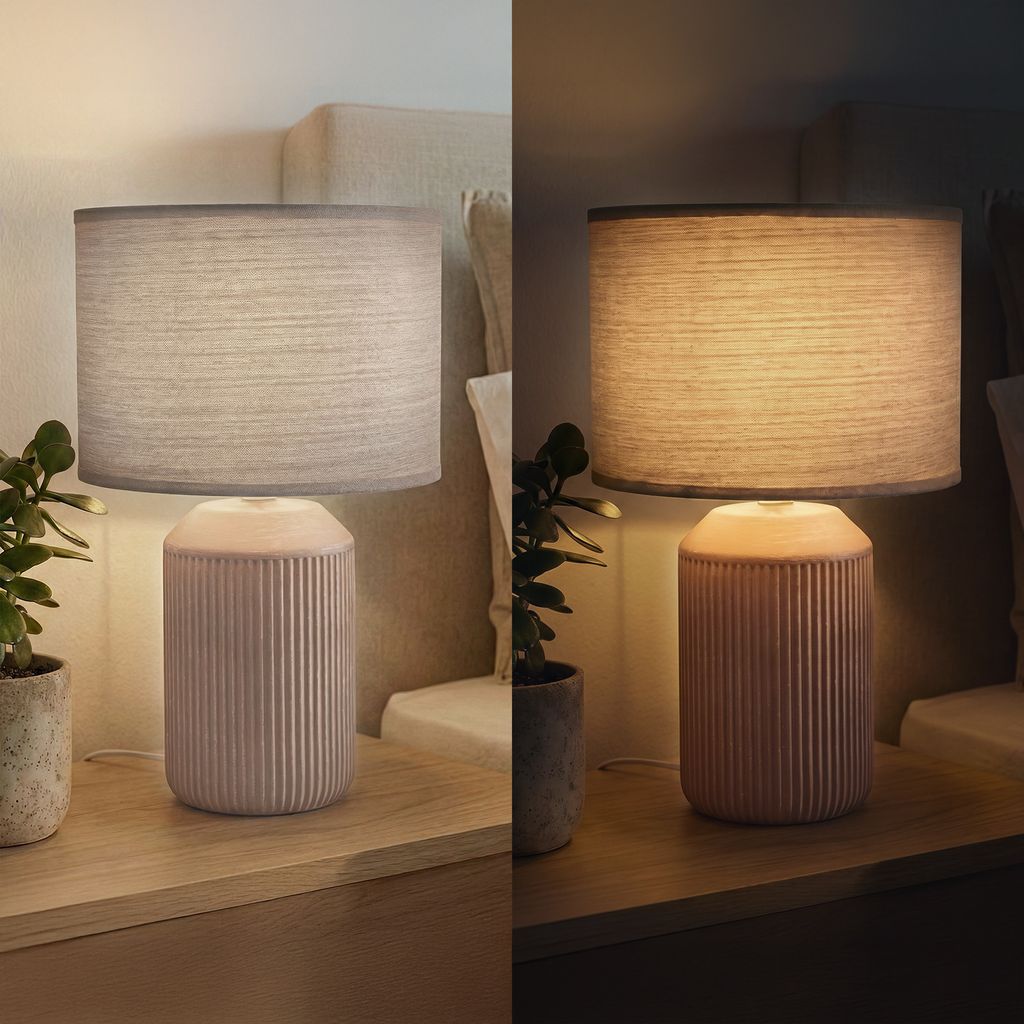 Ino Tischlampe, Stoffschirm, Kabelschalter, Keramikfuß, 22x37,5 cm (DxH), Braun