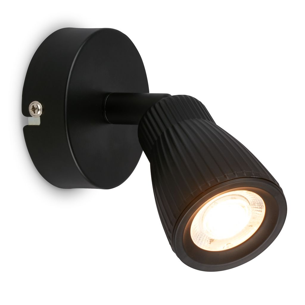 Riff Wandlampe Ø8 cm - 3,5W, 400lm, LED, Schwenkbar, Warmweiß, Schwarz