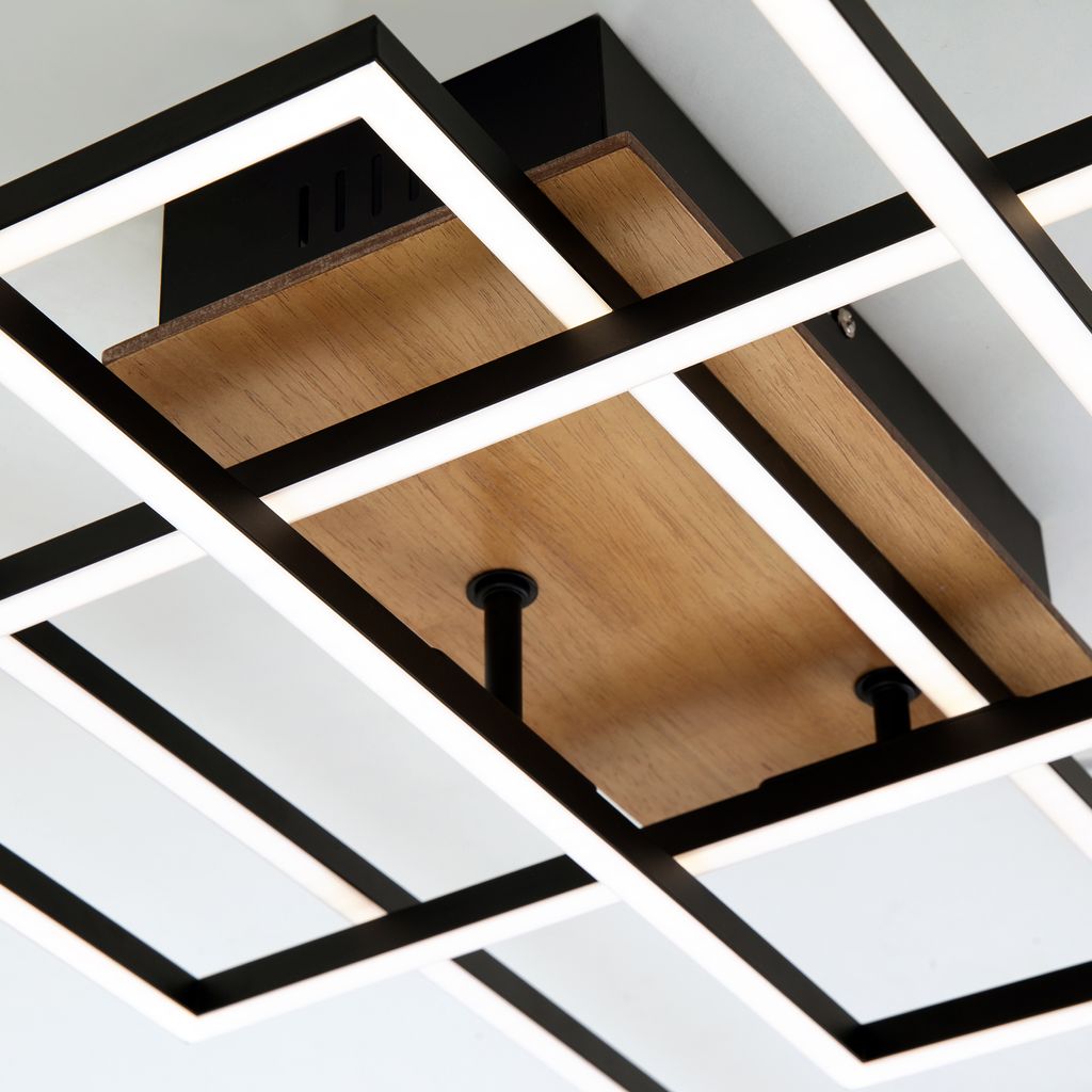 Frame LED ceiling light, dimmable, CCT, remote control, wood-metal colour