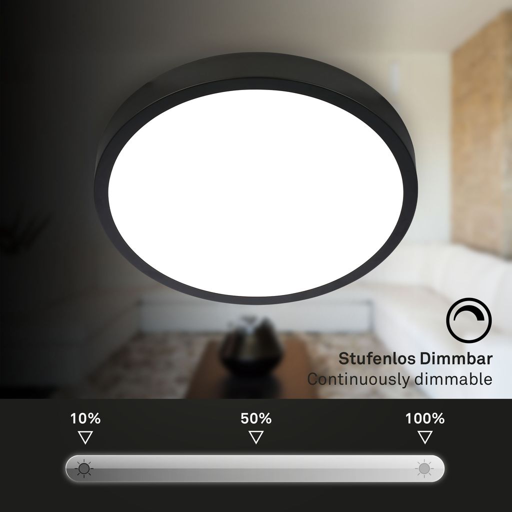 Briloner Leuchten ? LED Deckenlampe RGBW. LED Deckenleuchte Dimmbar. bunte Lichtfarben. Neutralweiß. Aufbaulampe. Fernbedienung. Schwarz. Ø380x50 mm 5