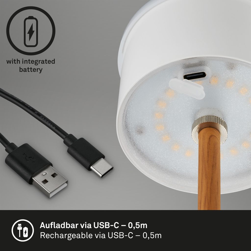 LED cordless table lamp 38 cm 2.6 W 280lm black-wood