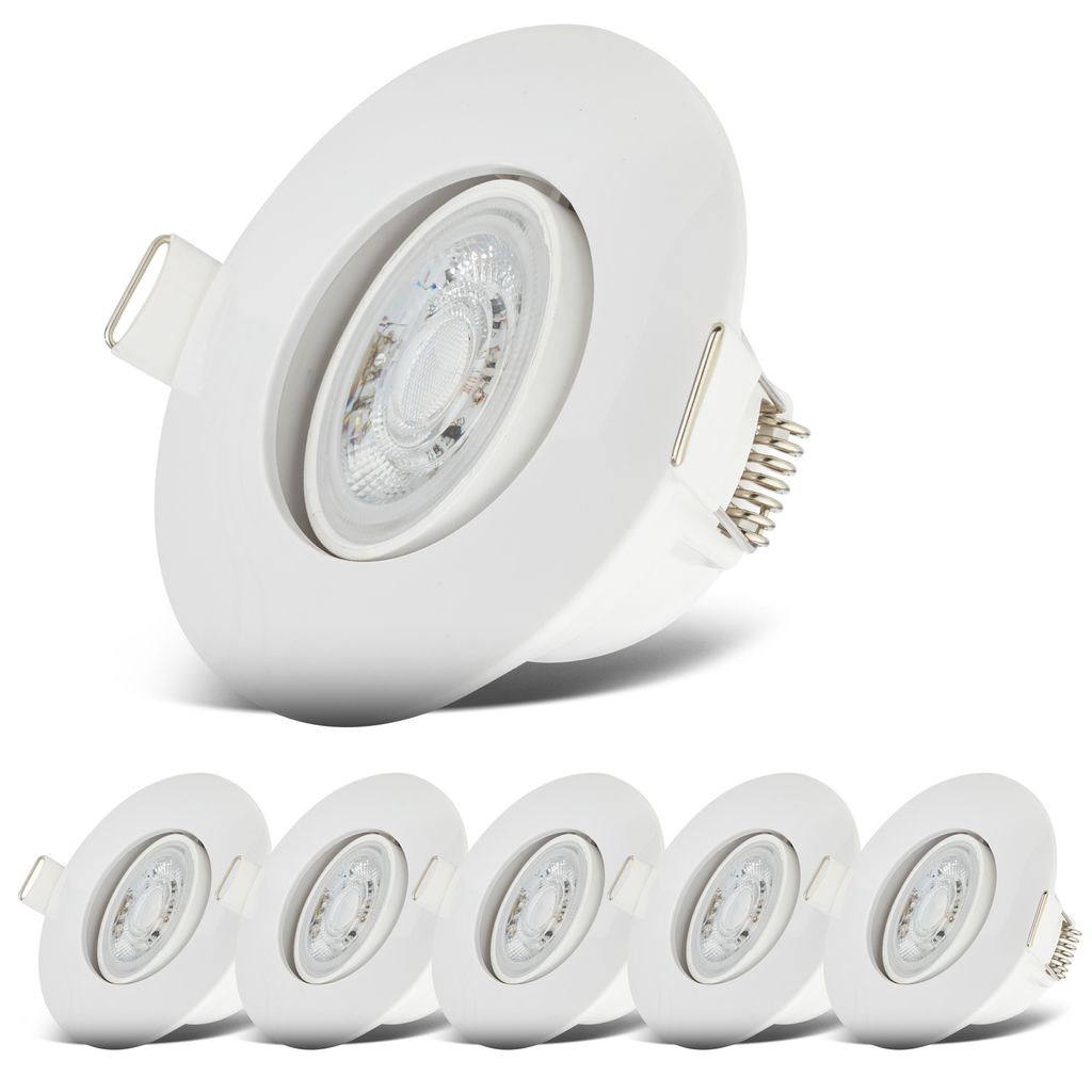 B.K.Licht - Set of 6 LED recessed spotlights 230V, swiveling LED spotlights for the bathroom IP65, LED ceiling spotlights, LED spots, ceiling spotlights, bathroom lamp, 9 x 4.2 cm (DxH), white