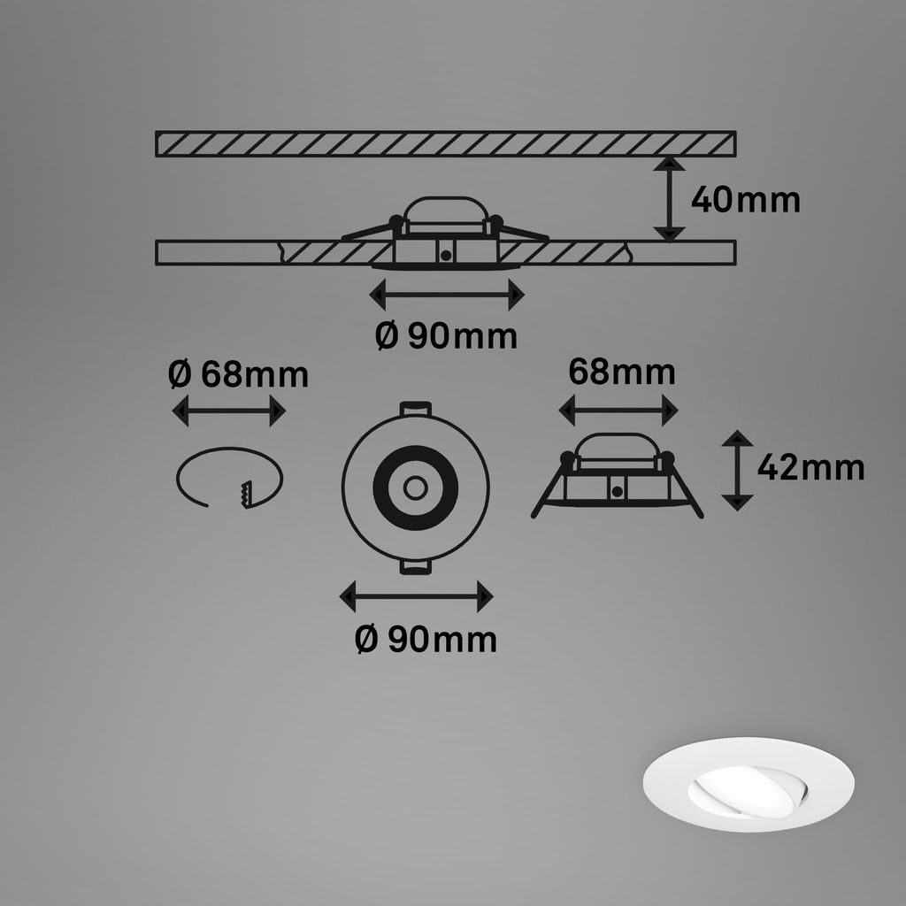 3 Set LED -verzamellamp, 9 cm, 4,9 W, 480lm, wit