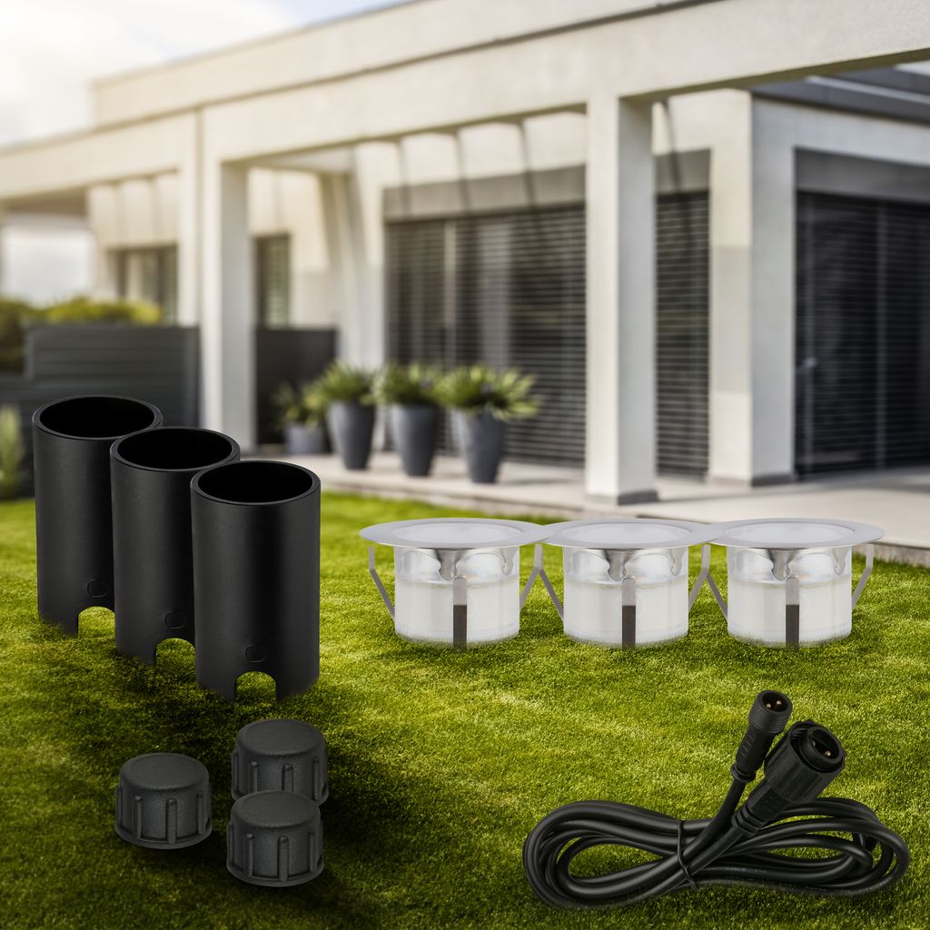 CONNECT TO SHINE Erweiterungsset Tilia mit 3er Set LED Bodeneinbaustrahler, IP67