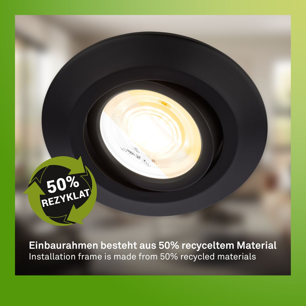 6er Set LED Einbaustrahler Ø90 mm ? CTS, flach, schwenkbar, 230V, 5W, Schwarz