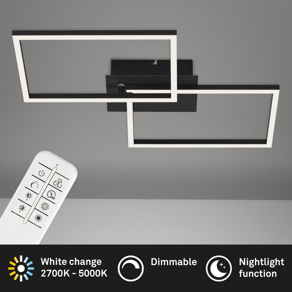 Frame LED ceiling light, dimmable, remote control, CCT, Timer, black