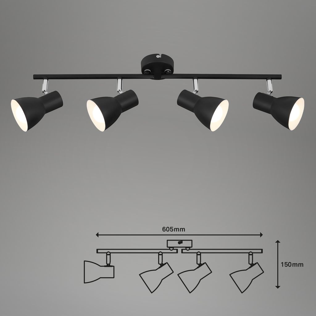 Deckenleuchte Spotleuchte Retro schwenkbar E14 25 W schwarz Metall Briloner 21