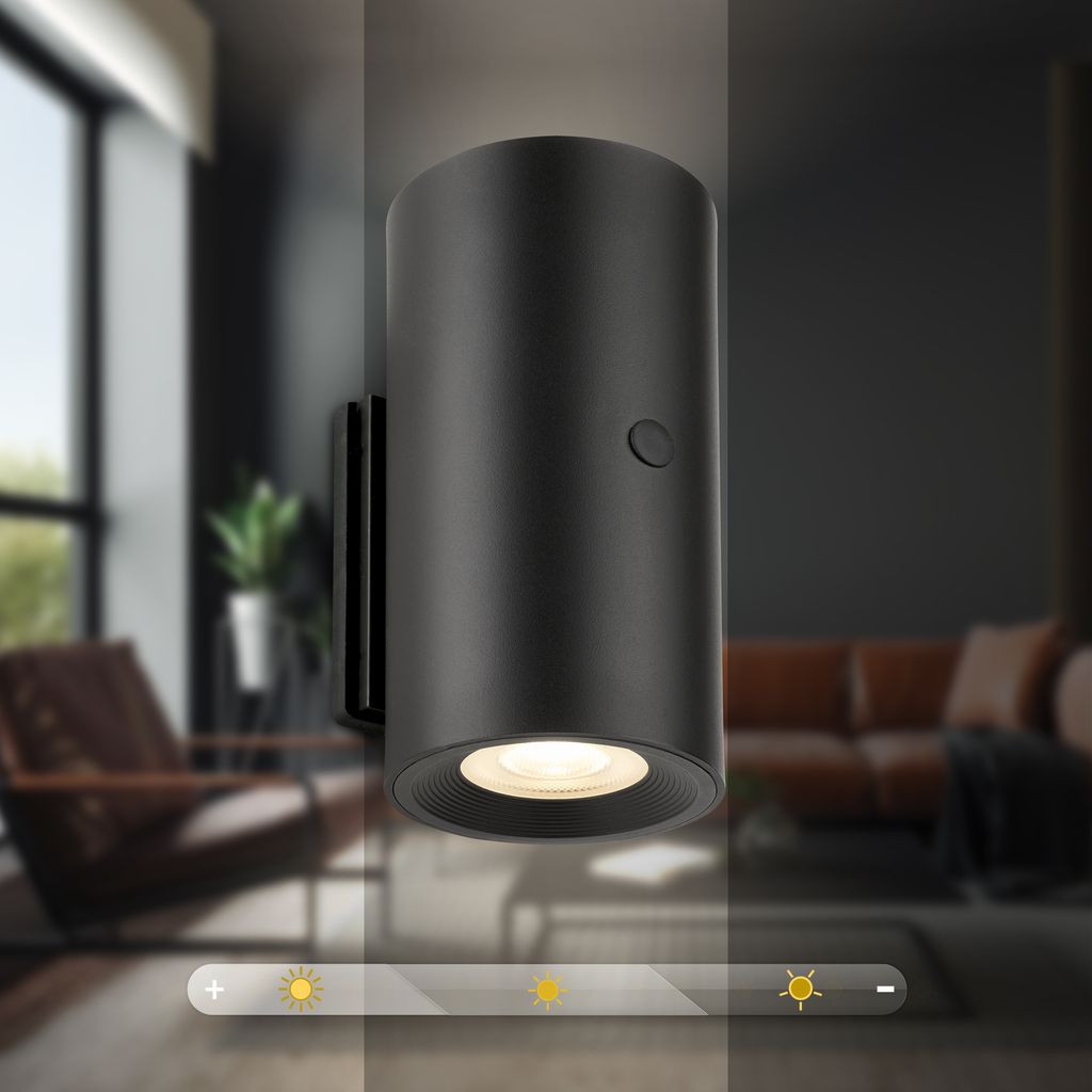 Isy Wandlampe - 2W, 140lm, Akku, LED, Touch, Dimmbar, 2er Set, Schwarz