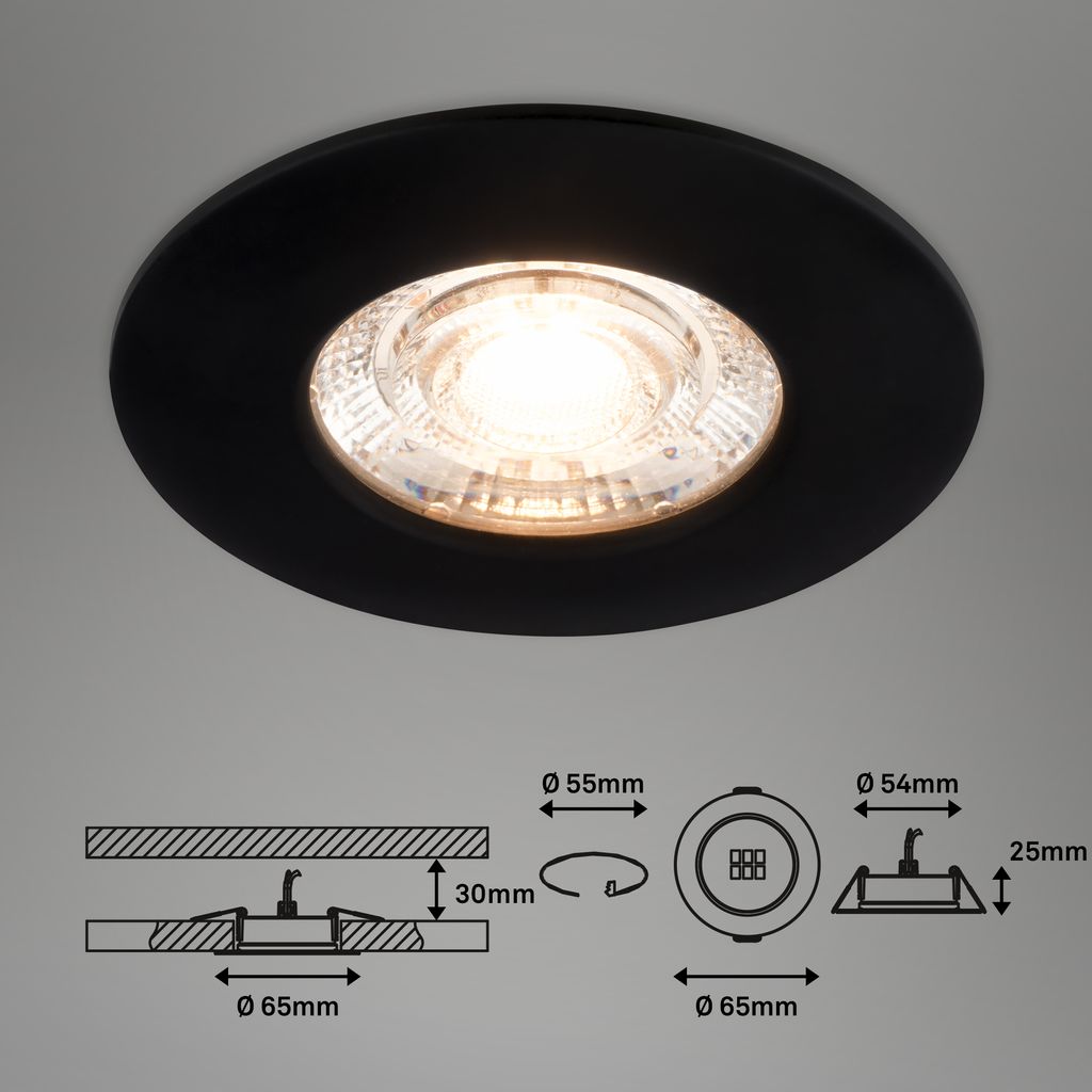 3er Set LED Einbauleuchte, 6,5 cm, 3x 3,6W, 350lm, schwarz