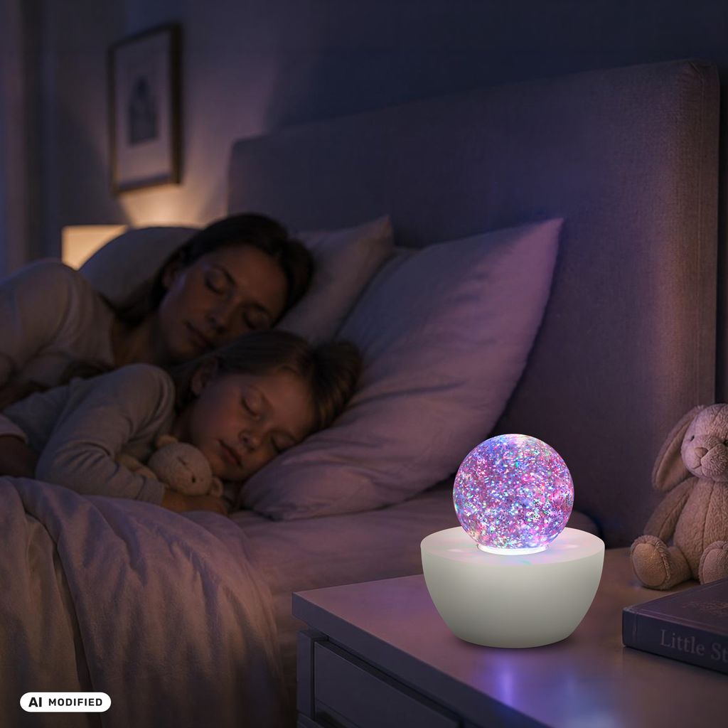 Glitter Tischlampe - 0,6W, RGB, Glitzerkugel, Altweiß
