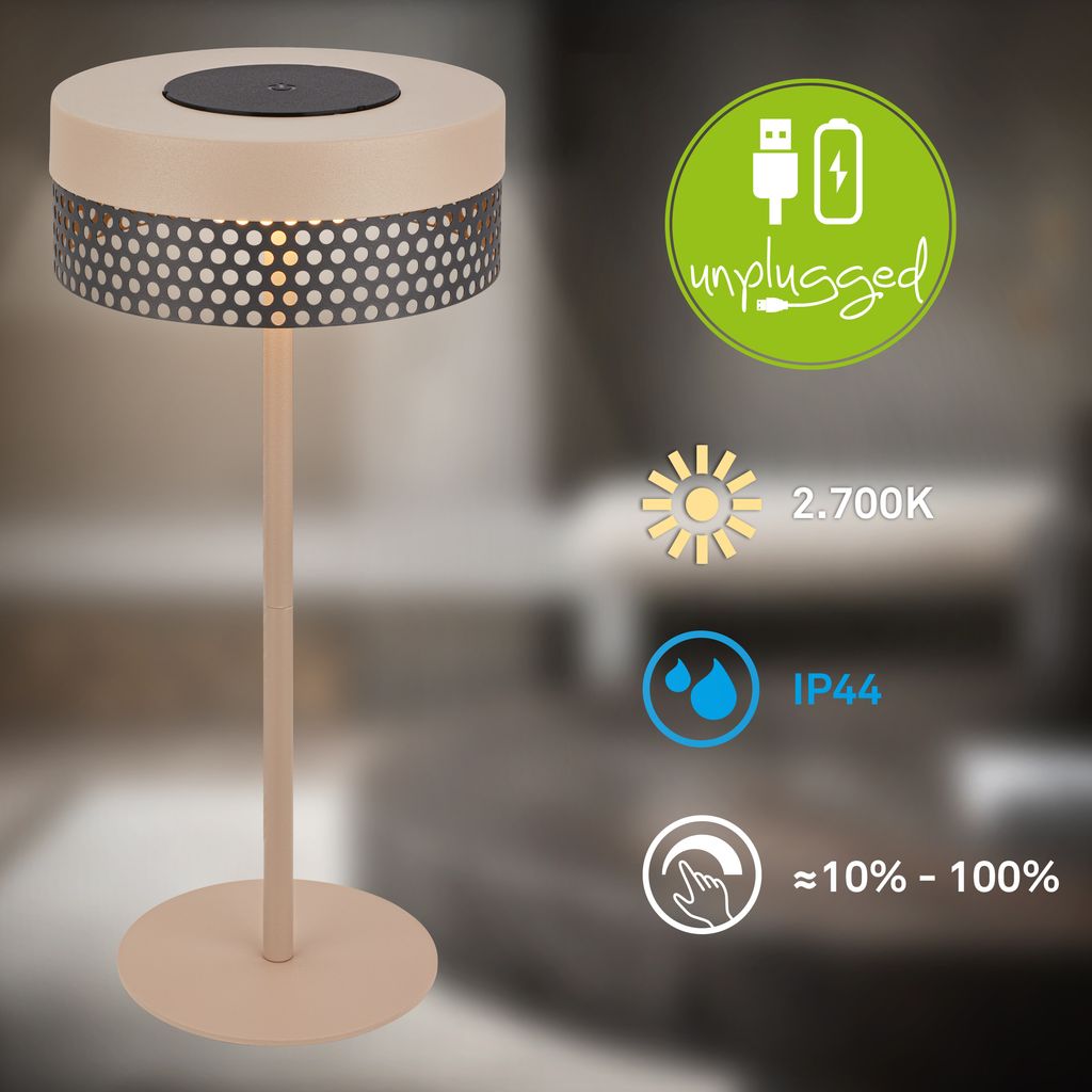 Briloner Booha LED Tischlampe kabellos IP44. Dimmbar. Touch. Akku. Spritzwasserschutz. Beige-Anthrazit. Ø16 x 35 cm 9
