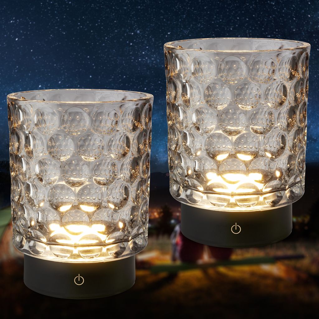 Sunora LED Tischlampe kabellos IP44, Dimmbar, Touch, 2er Set, Grau