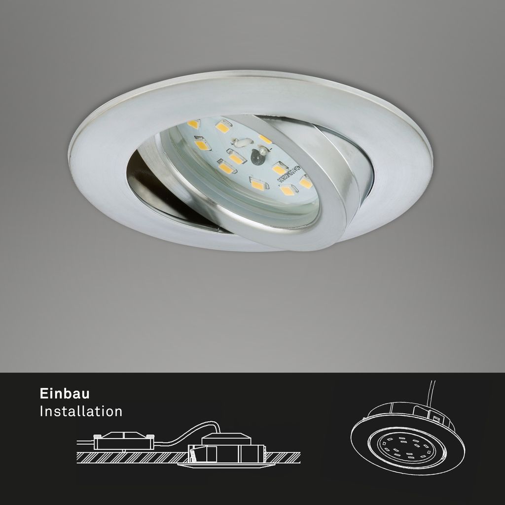 LED Einbauleuchte 3er-Set alu 6.5W dimmbar IP23 Ø8.2cm Kunststoff Briloner 6