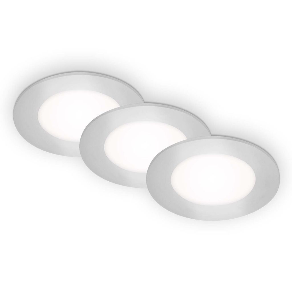 LED Einbauleuchten 3er Set ultraflach 3W IP23 chrom Ø8.6cm Kunststoff Briloner 1