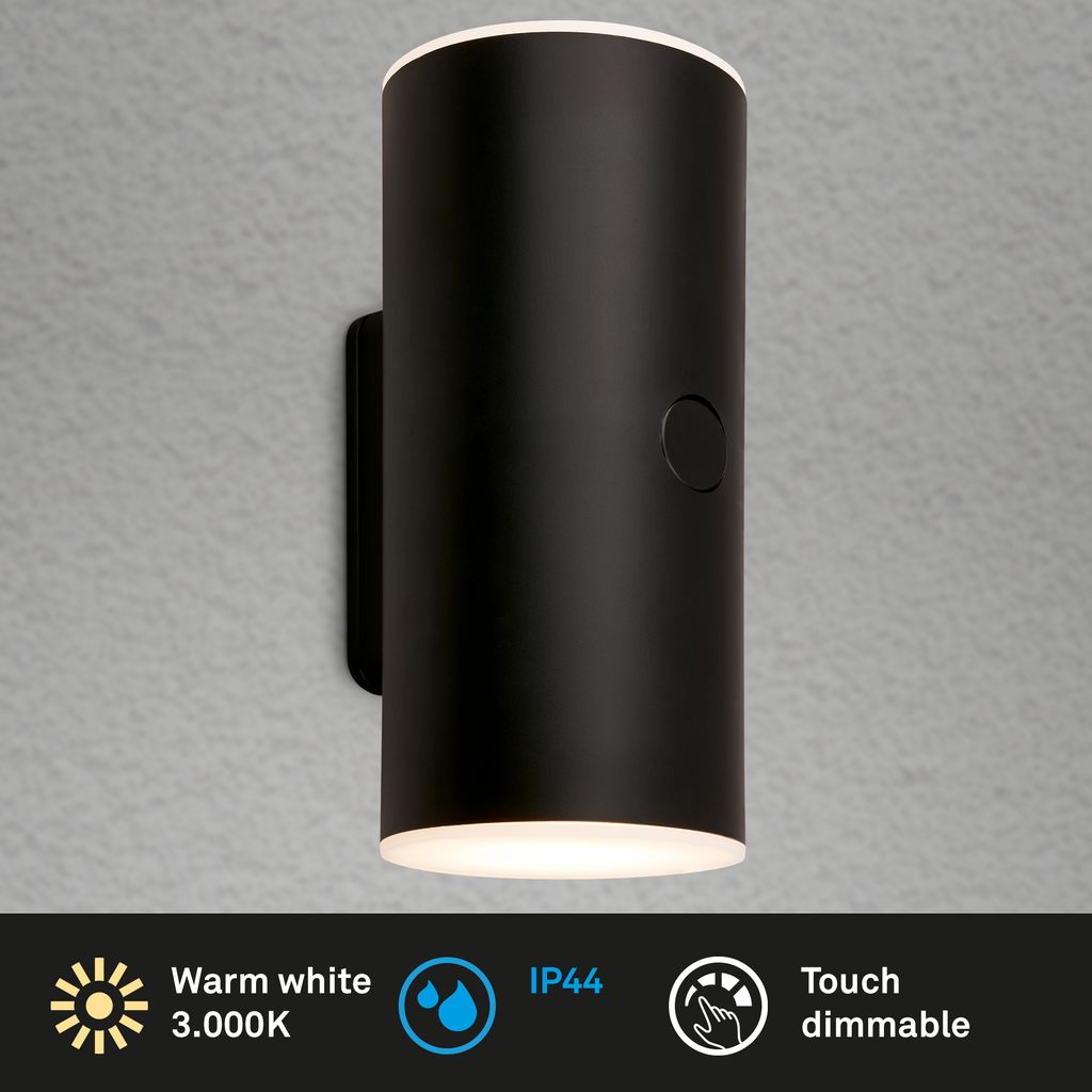 Lima LED Wandleuchte Aussen, Akku, Touchdimmer 3 stufig, Timer, Schwarz