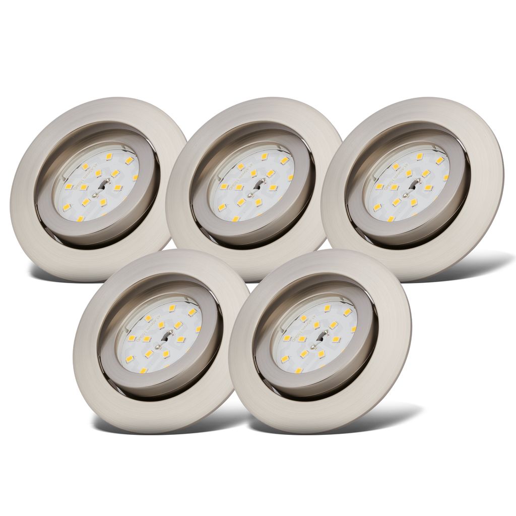 Einbauspot 68mm 5er Set - 230V, 5,5W, 470lm, LED, dimmbar, warmweiß, matt-nickel