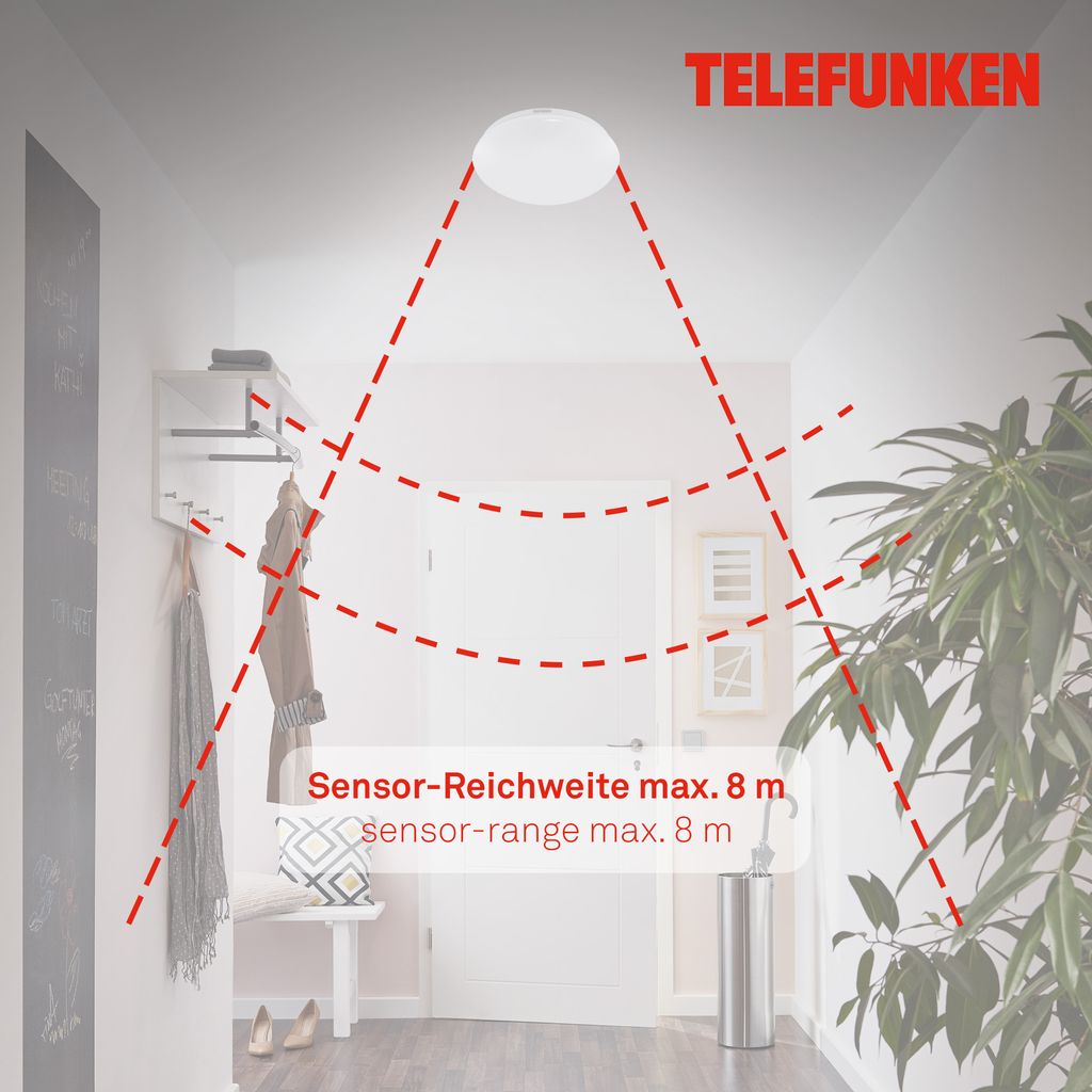 LED Deckenleuchte Bewegungsmelder Tageslichtsensor IP44 Ø28cm 15W Telefunken 5