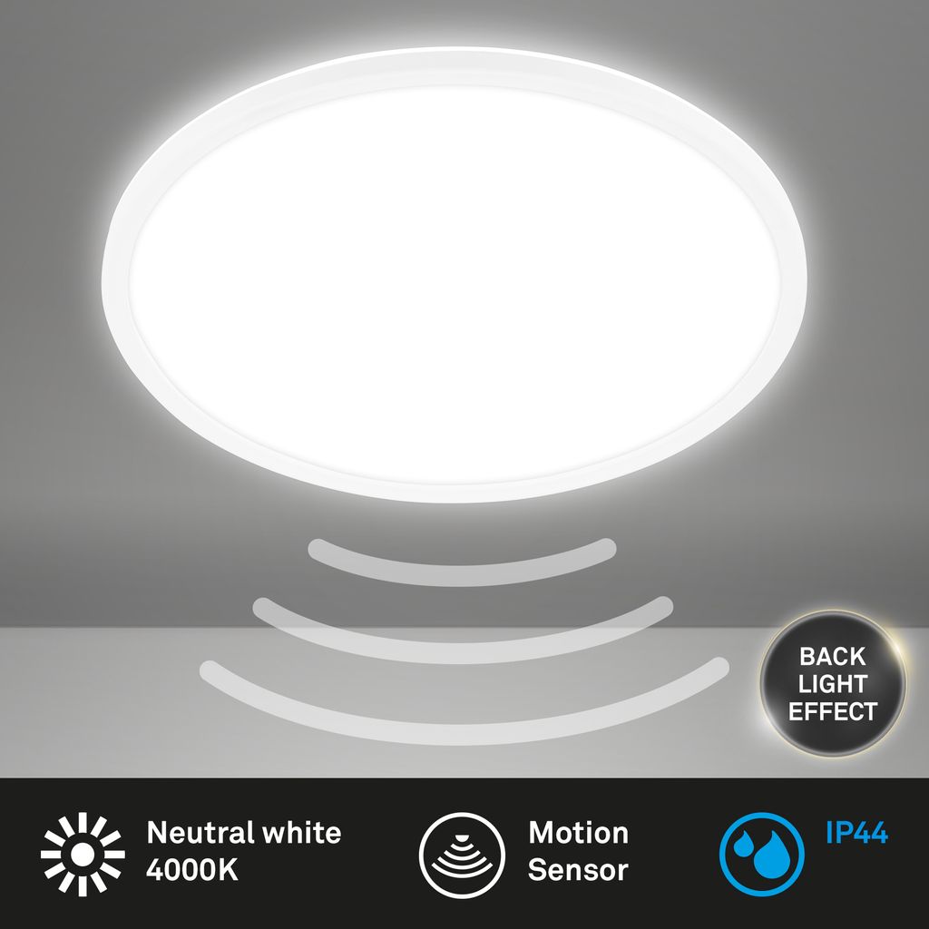 Ultraflache LED Deckenlampe mit Bewegungsmelder - IP44 - rund - LED Badlampe Badezimmerleuchte. Deckenpanel extra flach für Feuchträume. 42 x 3 cm (DxH) 6