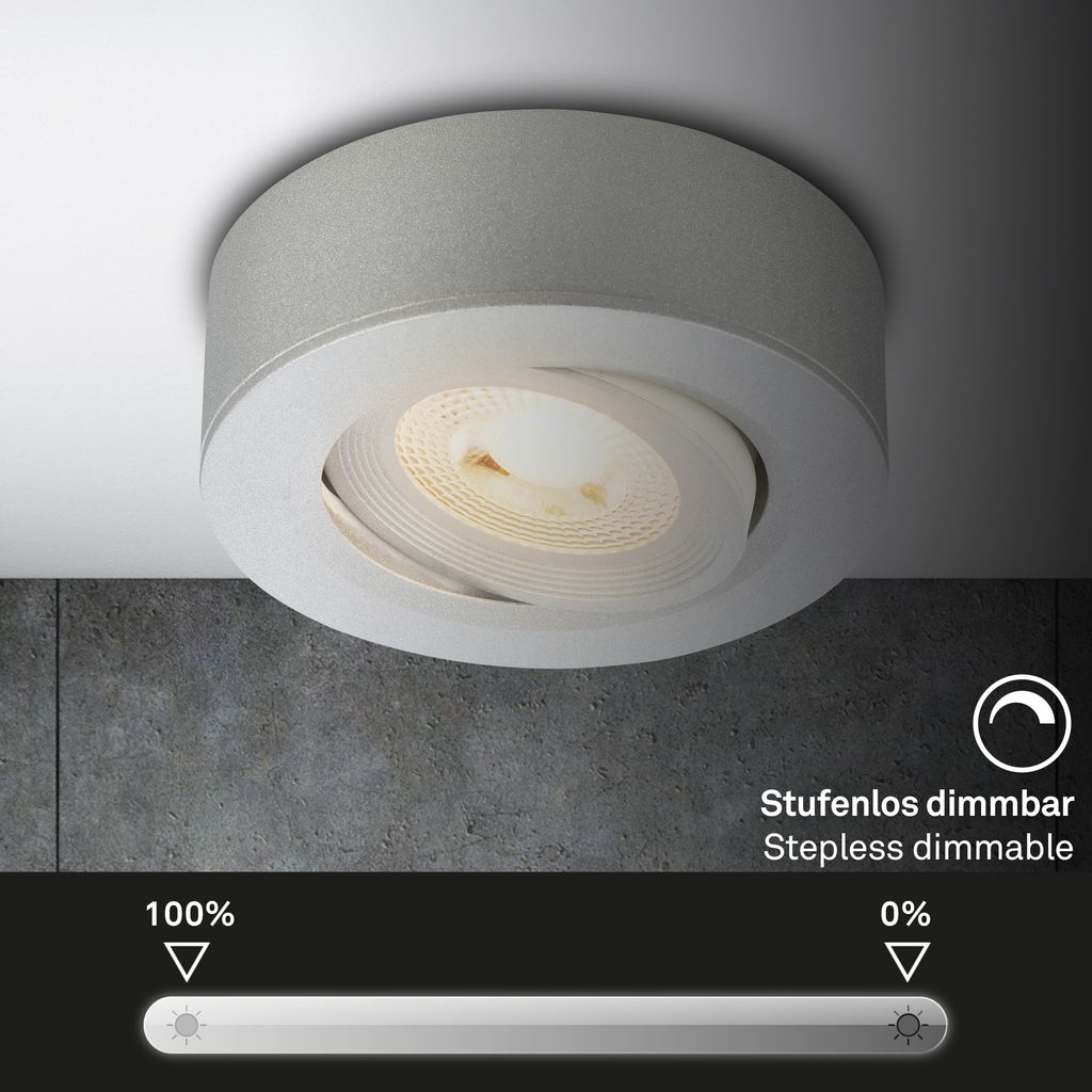 LED Einbaustrahler & Aufbauspot Ø90 mm, Dimmbar, 5W, 230V, Warmweiß, schwenkbar, Chrom-Matt
