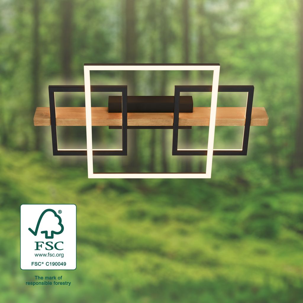 Cadre LED Deckenlampe, Backlight, 3-Stufen Schaltung, 3 Frames, Holzdekor, 55x30 cm, Schwarz-Holz