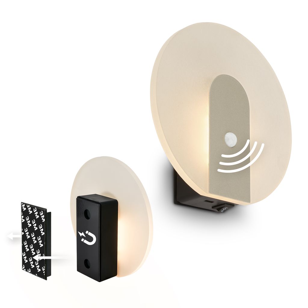 Taro Wandleuchte - 2,5W, 100lm, ohne Stromanschluss, LED, mit Bewegungsmelder, Nickel-Matt