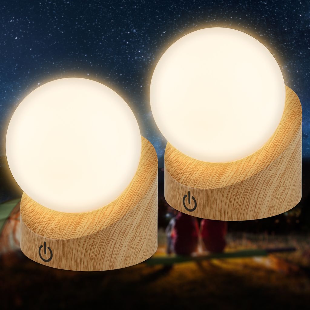 Sora Mini LED Tischlampe kabellos IP54, Dimmbar, Touch, 2er Set, Holzoptik