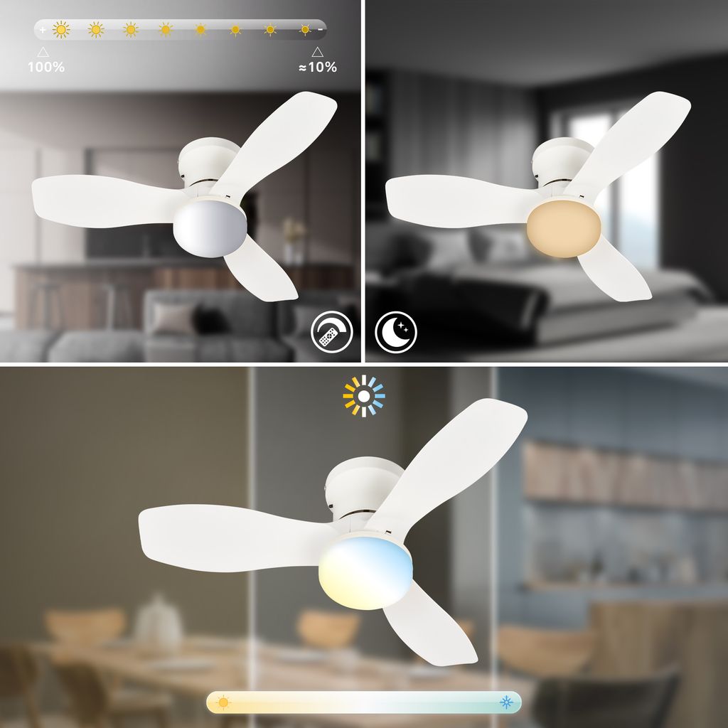 Deckenventilator mit Beleuchtung Fernbedienung Ventilator mit Licht Dimmbar CCT 3