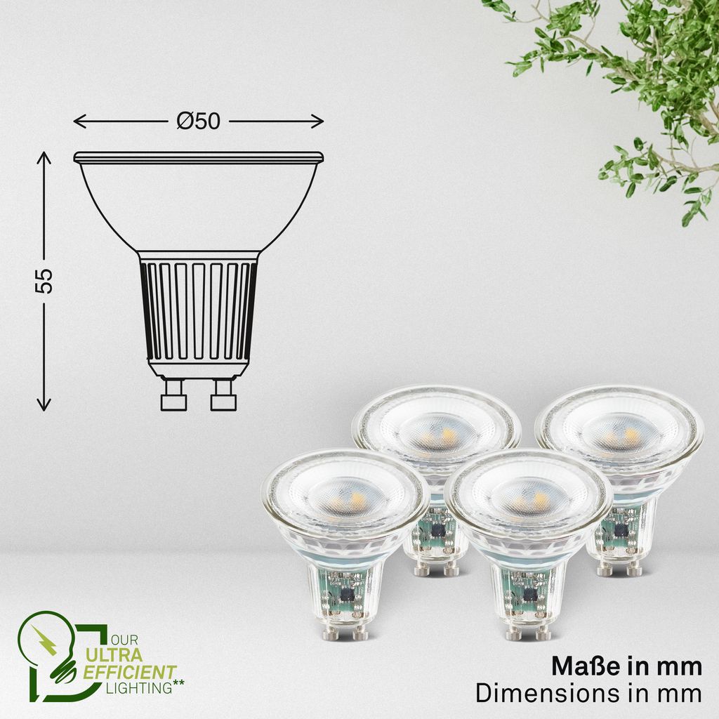 4er Set Bulb A LED Leuchtmittel EEK A - 2,5W, 450lm, GU10 Fassung, Warmweiß