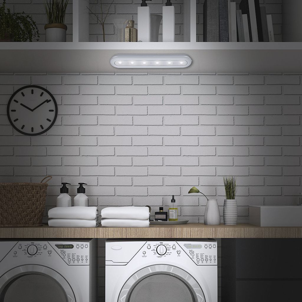 BRILONER ROW Schrankbeleuchtung. Push-Taste. kleben und bohren. Timerfunktion. Batteriebetrieb. silberfarbig. 30.5 x 6.3 x 2.6 cm 9