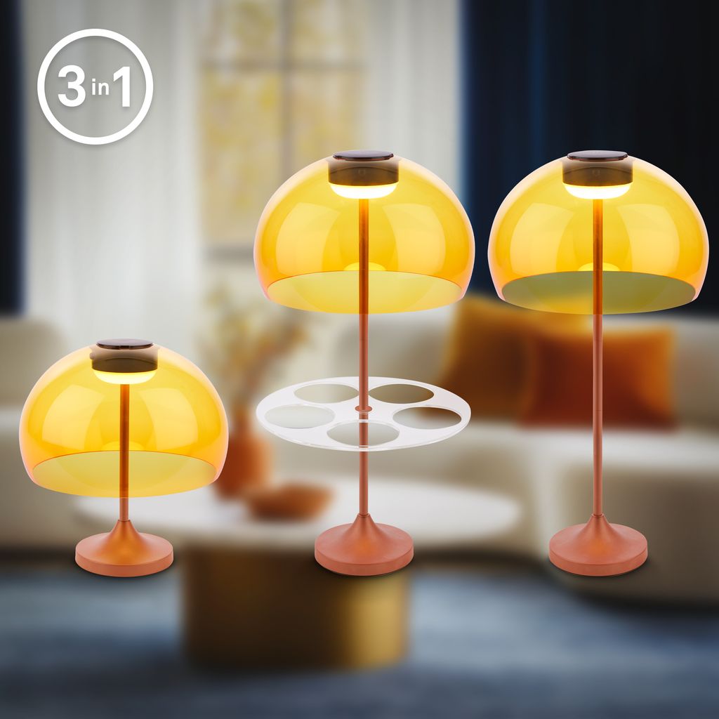 Oimara Tischlampe - Akku, LED, Dimmbar, Touch, inkl. Getränkehalter, IP44, Warmweißes Licht, Orange