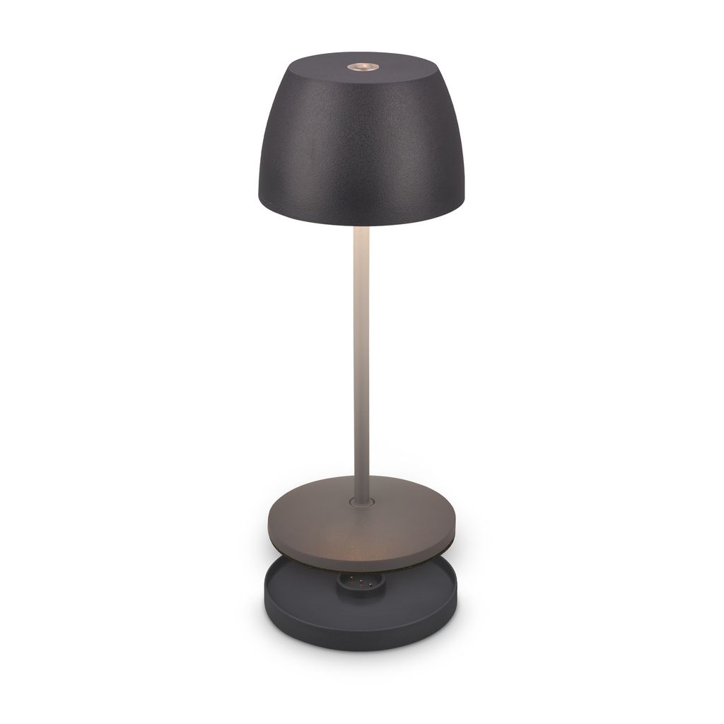 Briloner Serina Mini LED Tischlampe kabellos IP44, Dimmbar, Ladestation, Anthrazit