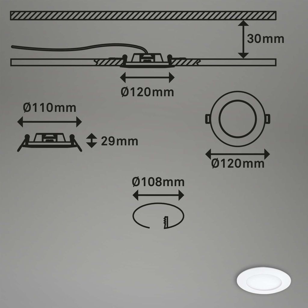 LED Inbouwarmatuur Ø 12 cm 6,4W 800lm wit