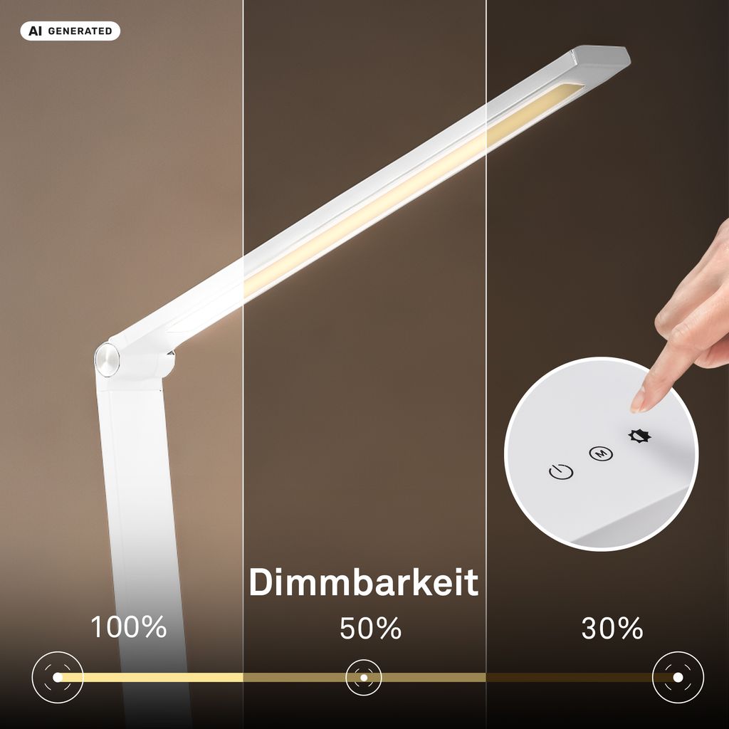 Rick Schreibtischlampe - 4,8W, 400lm, LED, Touch, Dimmbar, CCT, Weiß