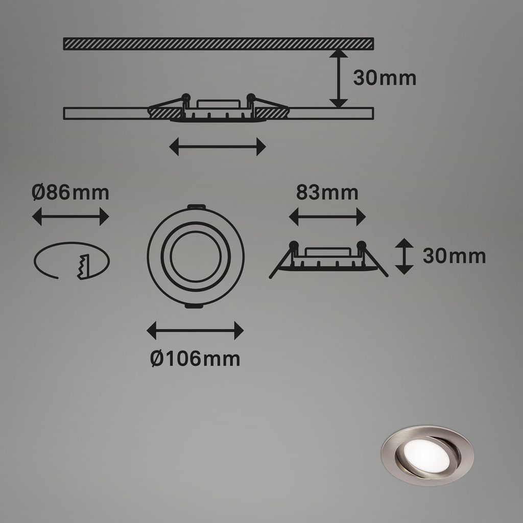 LED Einbauleuchten 3er Set schwenkbar IP23 7W silber Kunststoff Briloner 3
