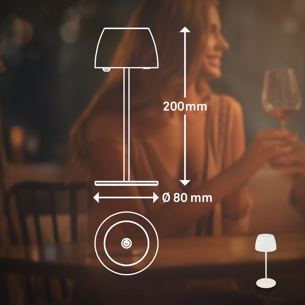 Briloner Serina Mini LED Tischlampe kabellos IP44. Dimmbar. Touch. Spritzwasserschutz. akku. weiß. Ø8 x 20 cm 8