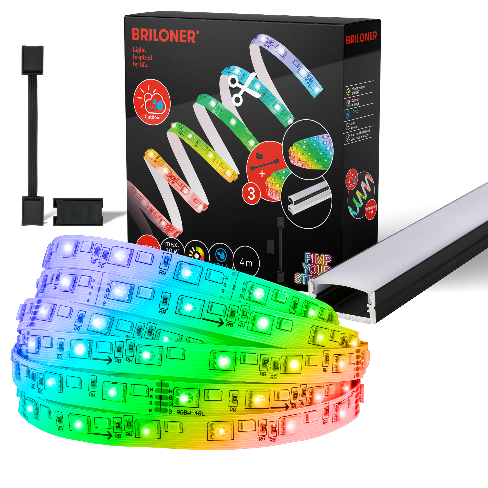 Briloner Pimp Your Stripe Erweiterungsset LED Strip 4m, IP44 Aussen, WiFi, RGB+W