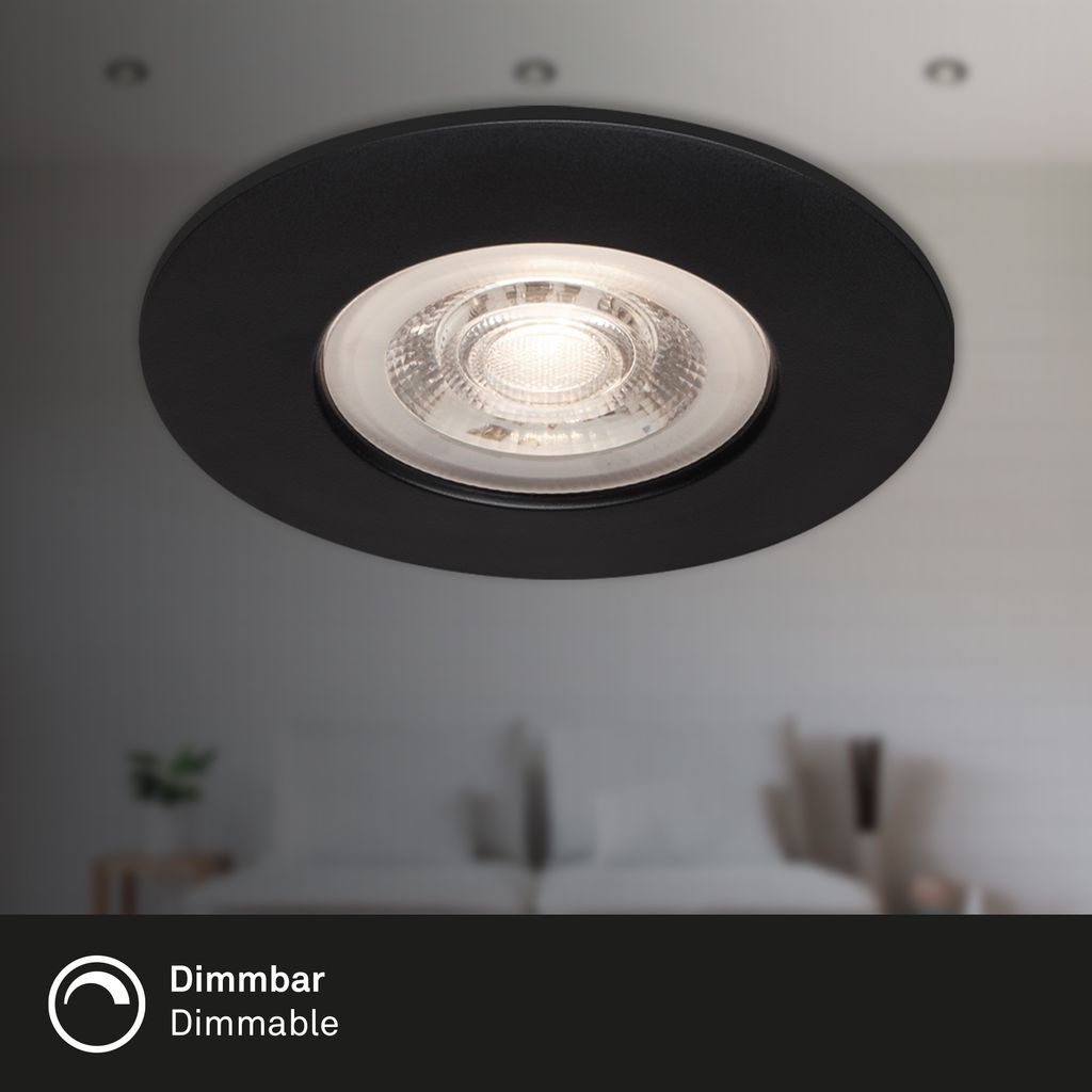 3er Set LED Einbauleuchte, Ø 9 cm, Dimmbar, 5 W, Schwarz