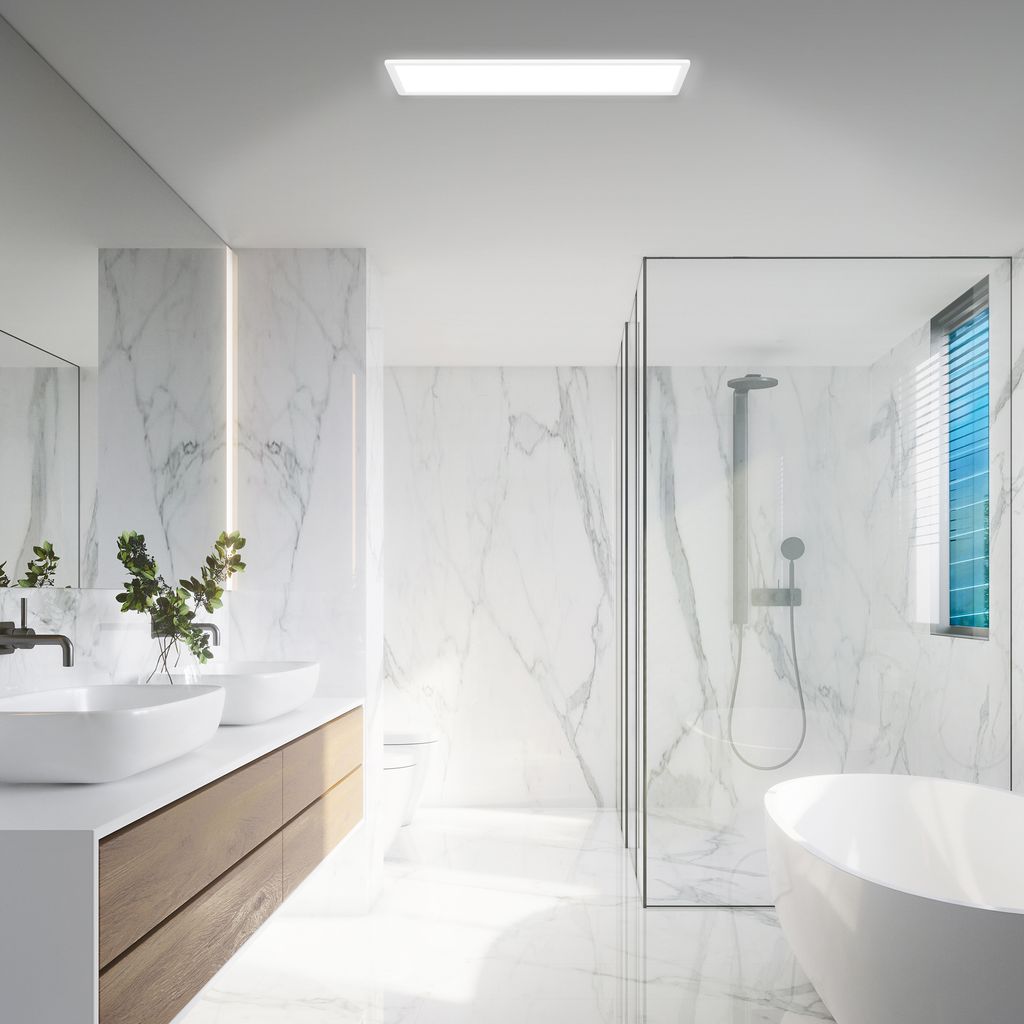 Briloner Move LED Plafonnier IP44, rétroéclairage, détecteur de mouvement, blanc